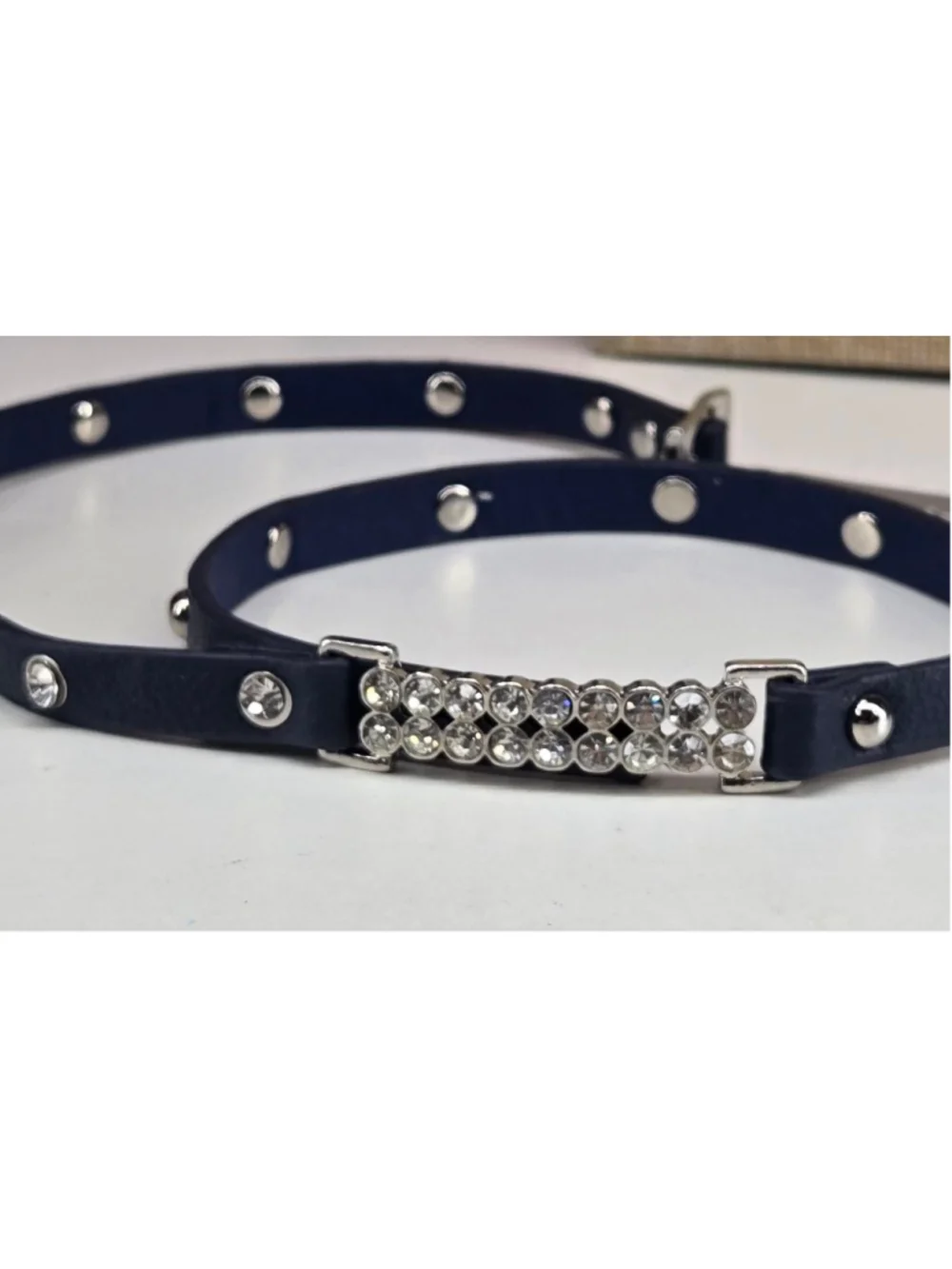 Cookie Lee Bracelet NWT Navy Blue Crystal Studded Faux Leather Wrap Brutalist